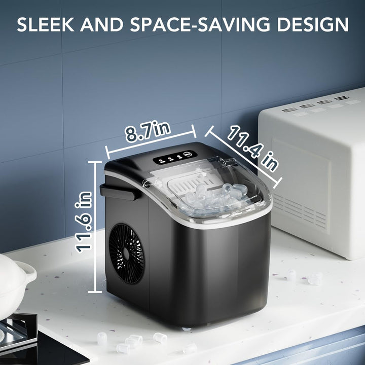 Portable ice maker for fast round ice, a sleek kitchen appliance for parties & cold beverages.