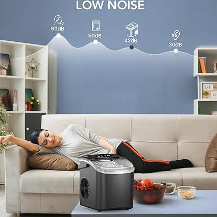 Modern kitchen ice maker, compact design for easy storage, delivering fast ice when you need it.