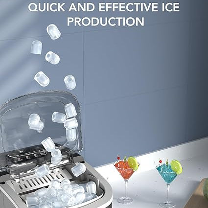 Self-cleaning portable ice maker, a convenient kitchen appliance for fresh round ice anytime.
