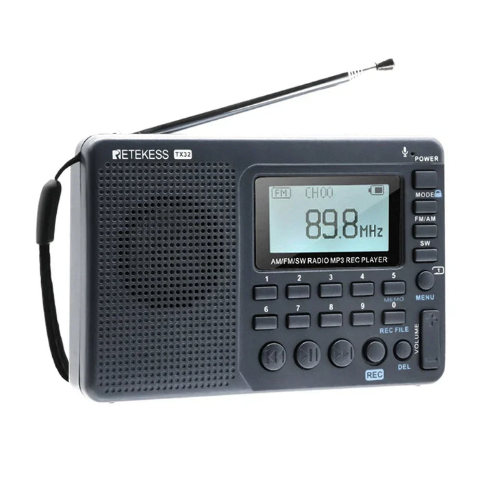 Compact EchoWave AM/FM/SW portable radio with digital tuner, ideal for travel, home, and outdoor adventures.