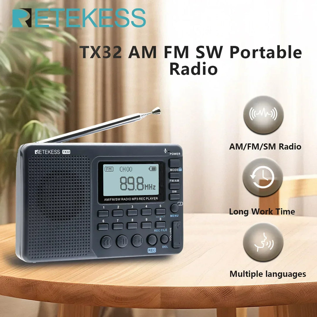 EchoWave compact digital AM/FM SW shortwave radio, rechargeable, perfect for emergency & travel.