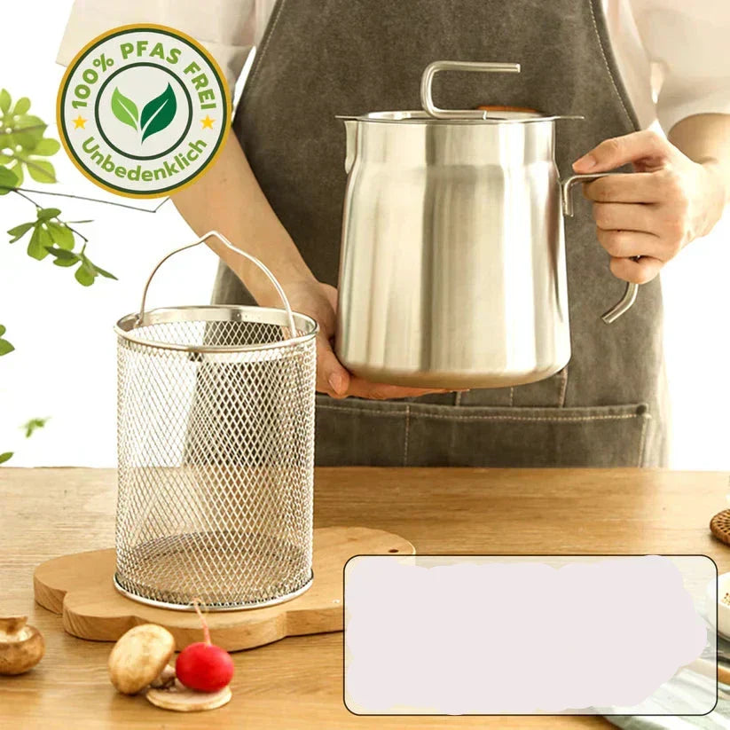 Portable deep fryer for home cooking, perfect for quick snacks & easy cleanup.
