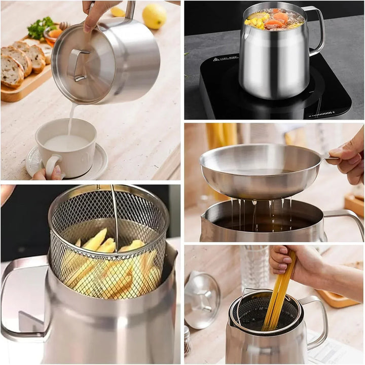 Small multi-cooker deep fryer, great for quick meals & various fried snacks at home.