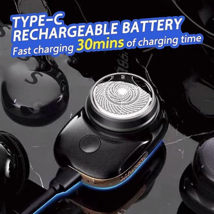 Smooth, close shave with men's portable electric mini shaver. Rechargeable for travel and daily grooming.