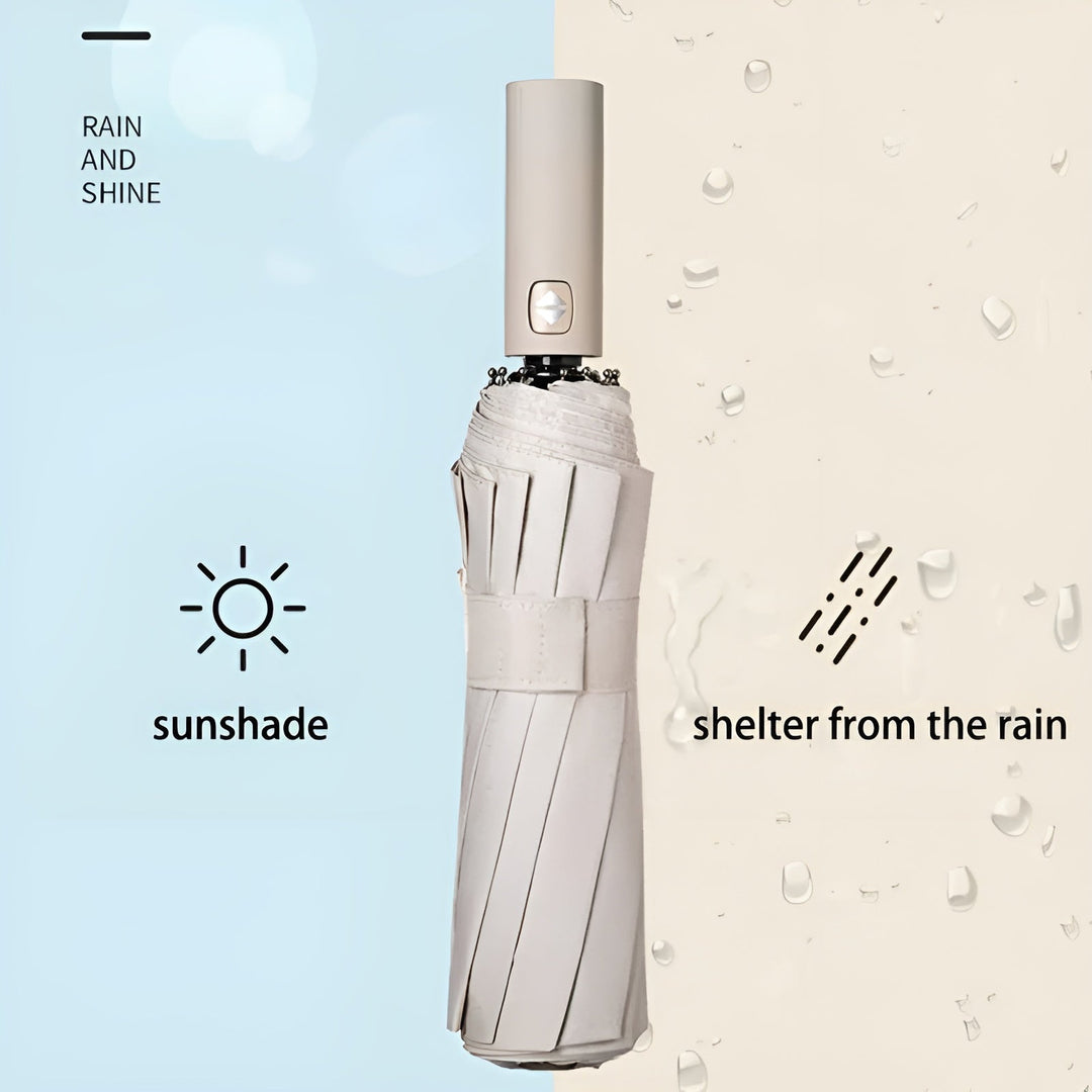 Durable nylon folding umbrella with UV protection, storm-resistant for all weather.