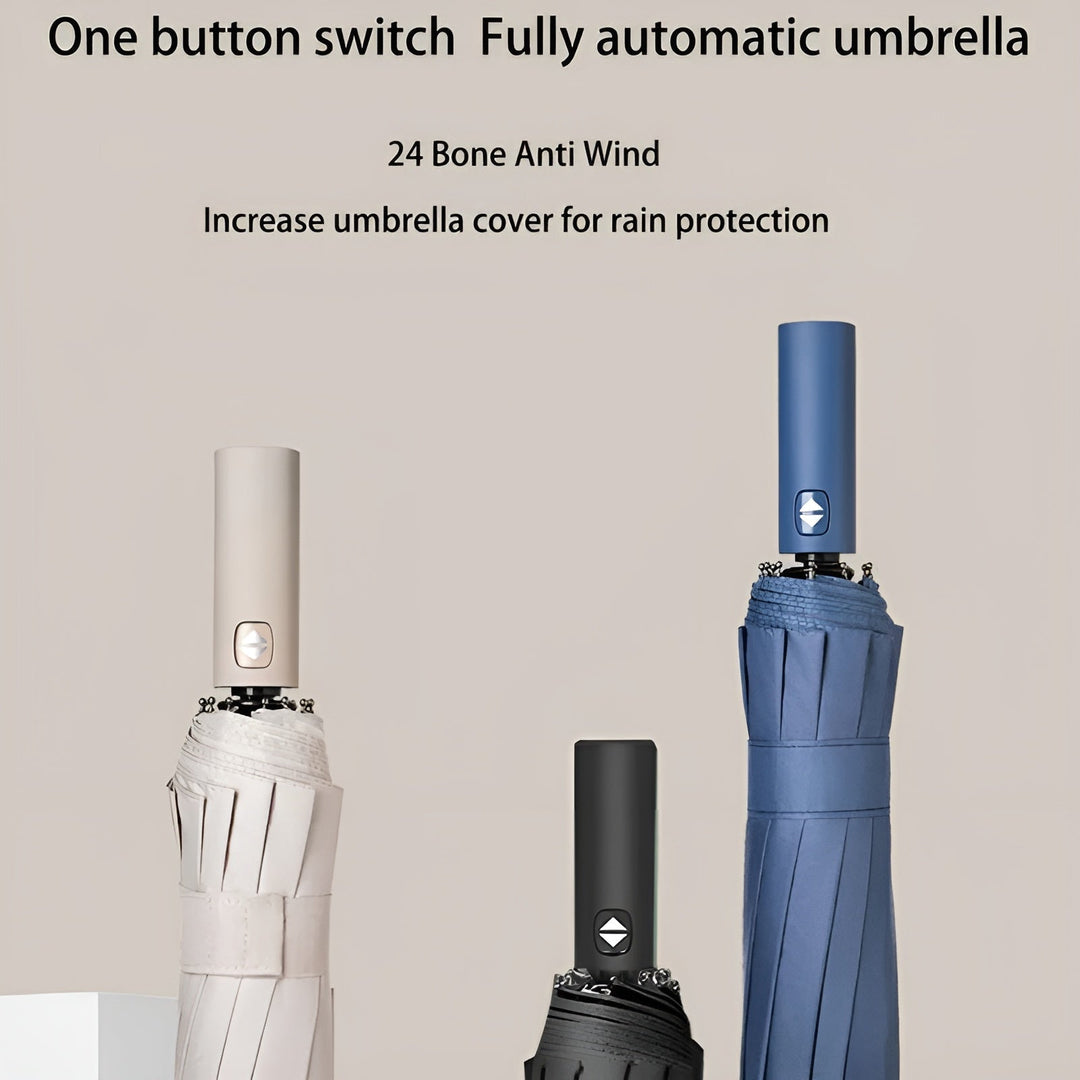 Automatic compact folding umbrella, easy-to-use UV & rain protection for travel.