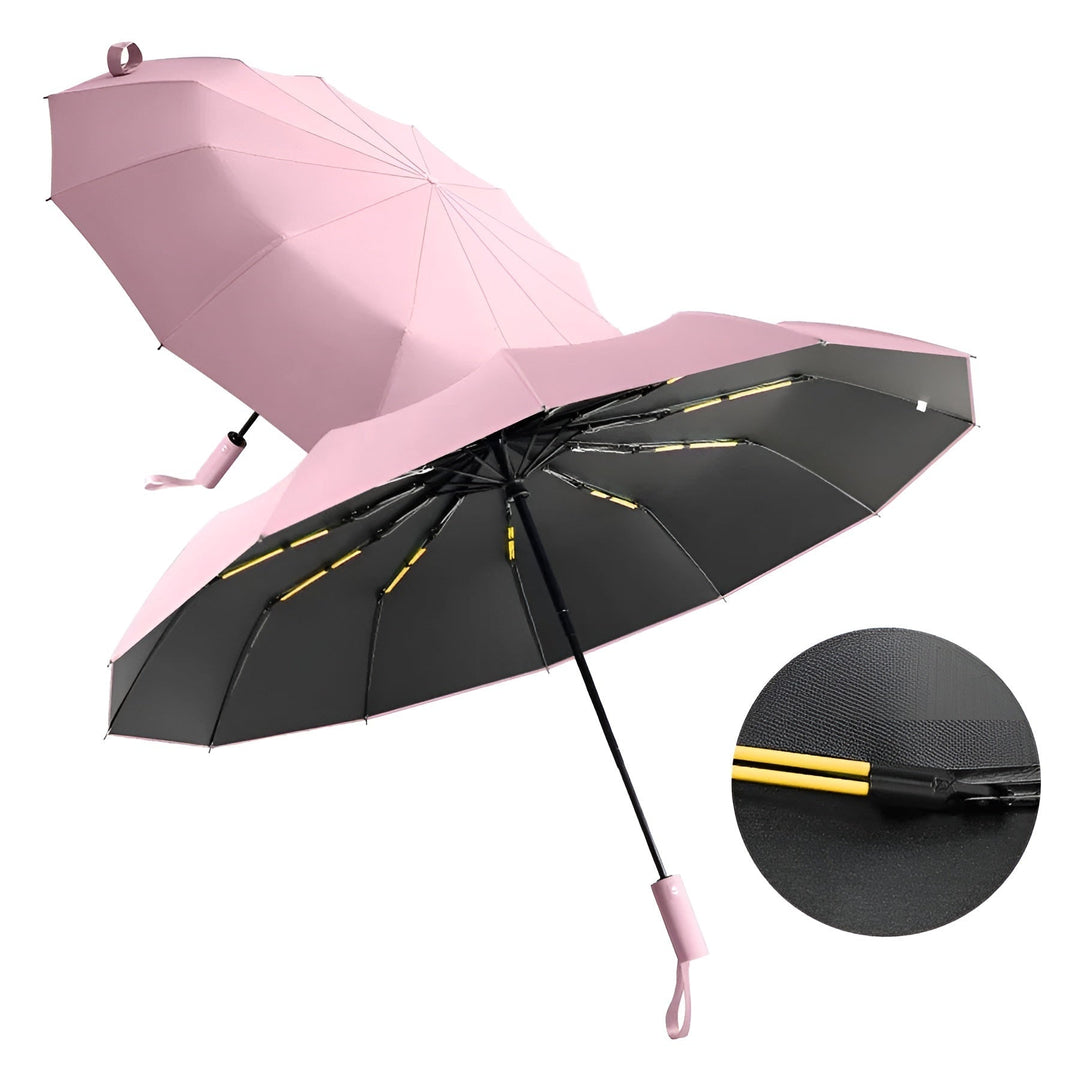 Stay protected with this compact folding umbrella; UV and rain resistant, perfect for travel.