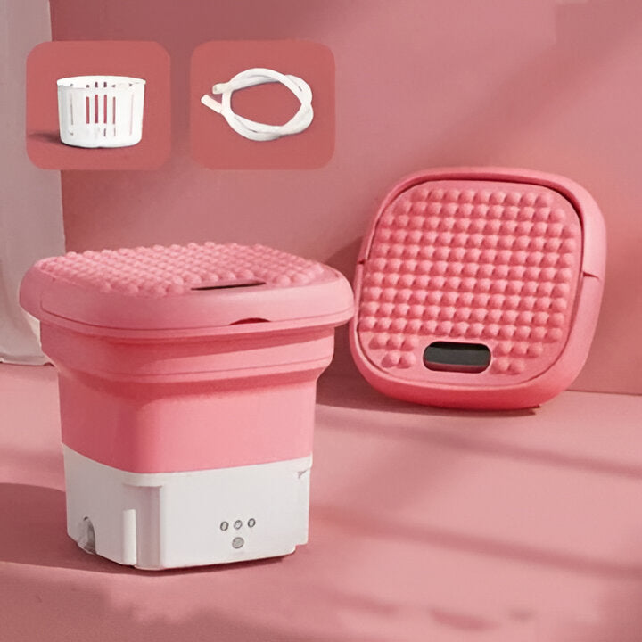 Mini portable washing machine, perfect for delicate wash, baby clothes, small apartments, dorms. Space-saving foldable design.