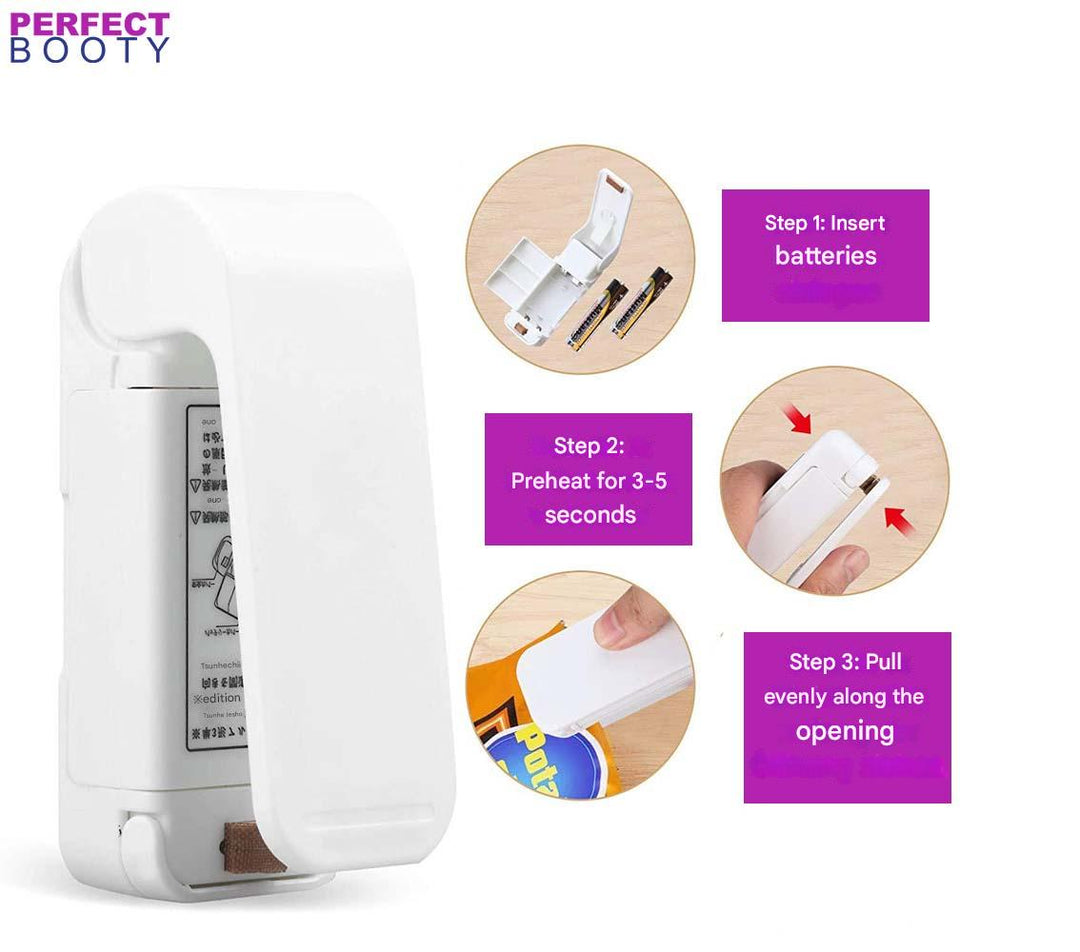 Easy-to-use compact bag sealer with battery slot, a handy plastic sealer for quick fresh food preservation.