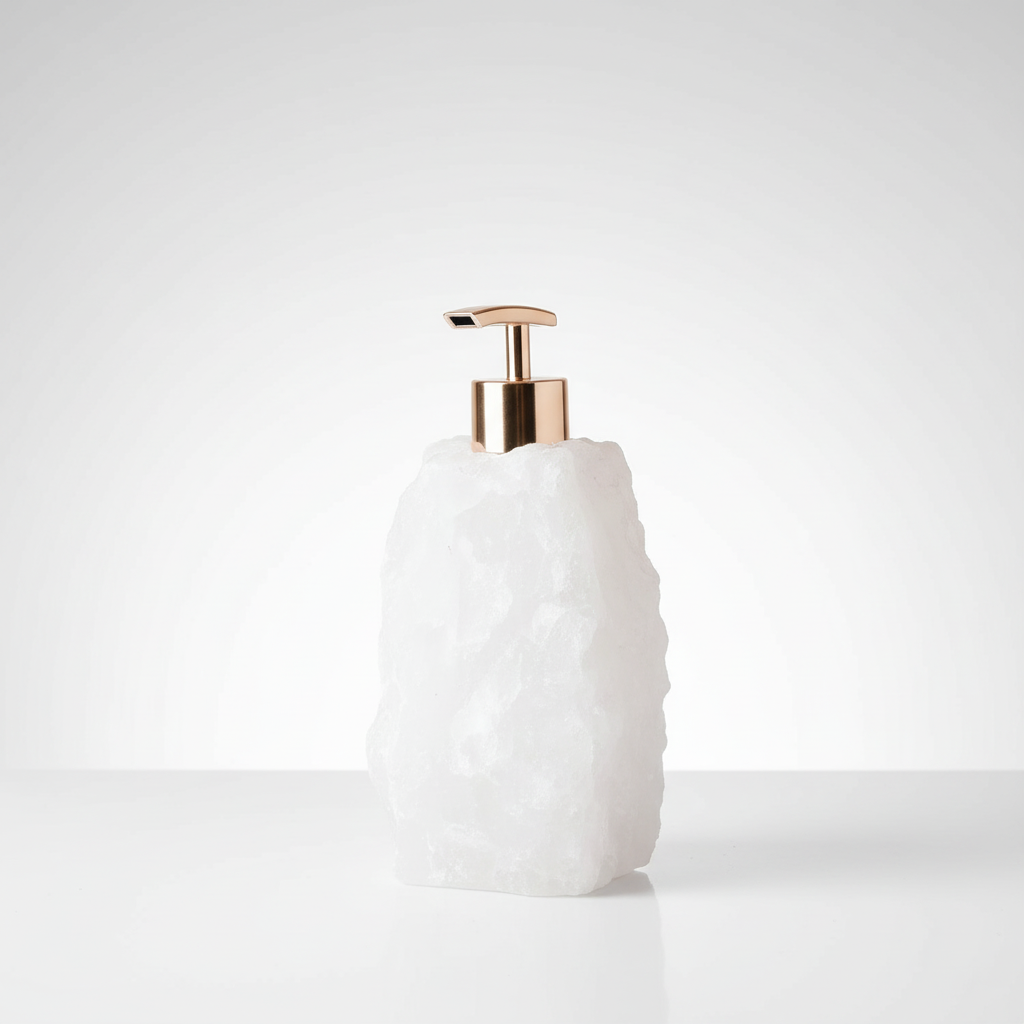 Modern compact countertop soap dispenser with unique geometric design