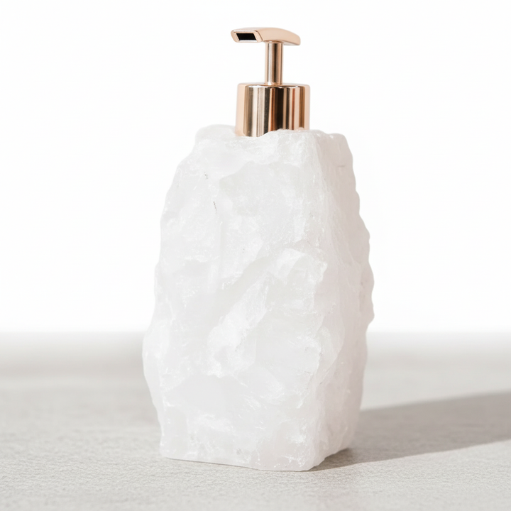 Stone-look soap dispenser, ideal for small bathroom and kitchen spaces