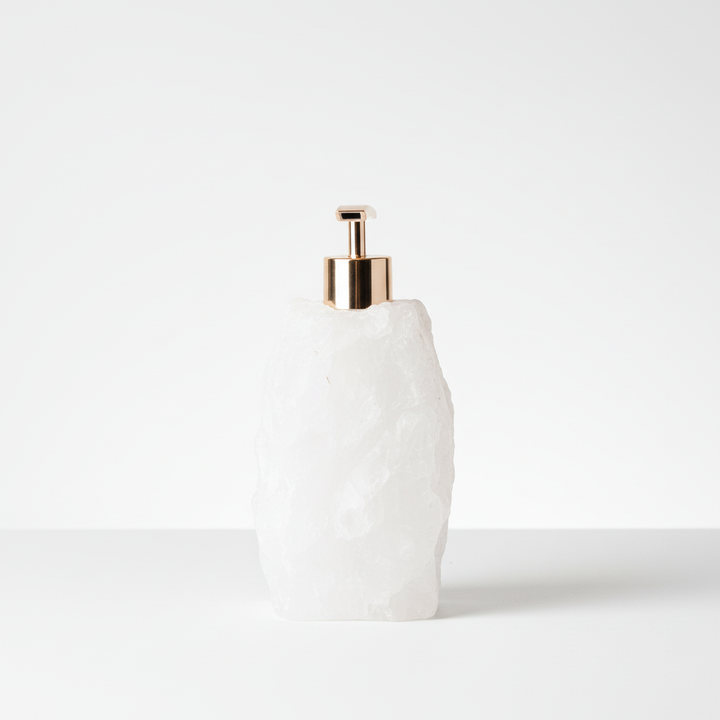 Compact soap dispenser, stone finish, for an elegant bathroom or kitchen