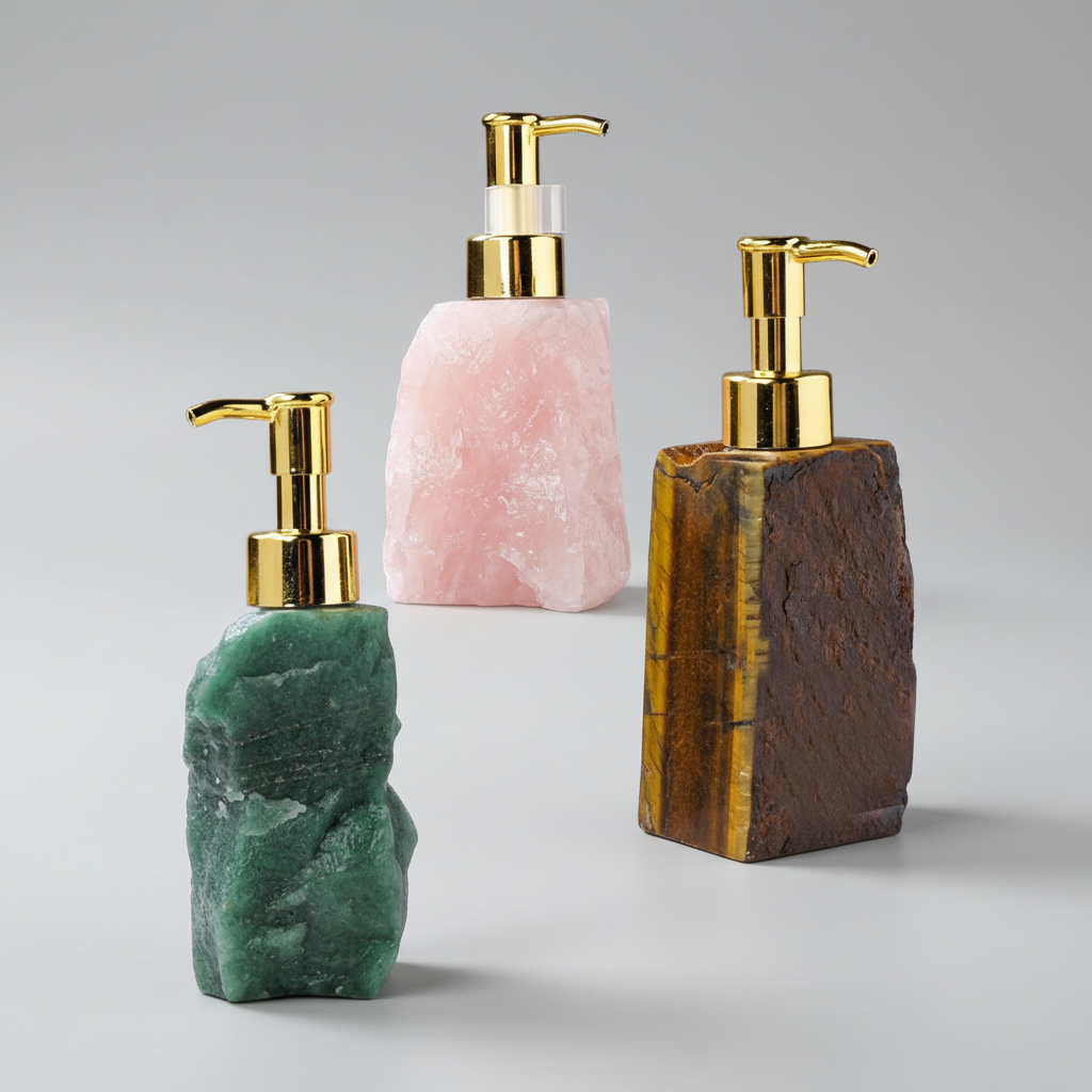 Architectural geometric soap dispenser for a chic modern bathroom countertop