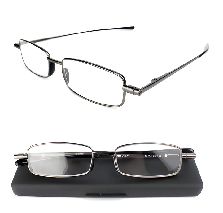Unisex gray portable reading glasses. Folding vision aid for men & women, perfect for everyday clarity.