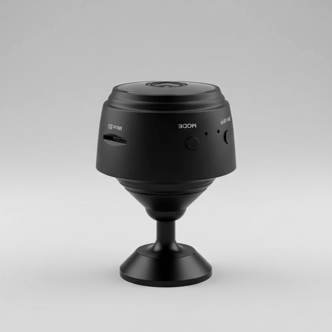Advanced home security camera: compact HD, infrared night vision, and mobile app access.