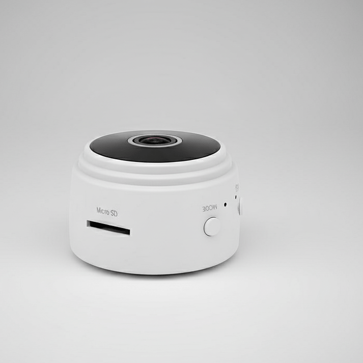 Small HD surveillance camera with superior night vision, controlled via a mobile app.