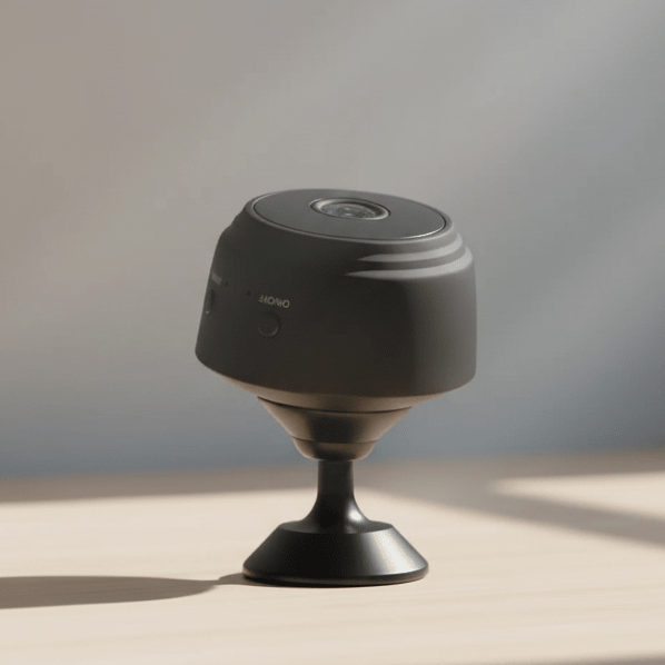 Wireless mini security camera, HD quality, night vision, and convenient app management.