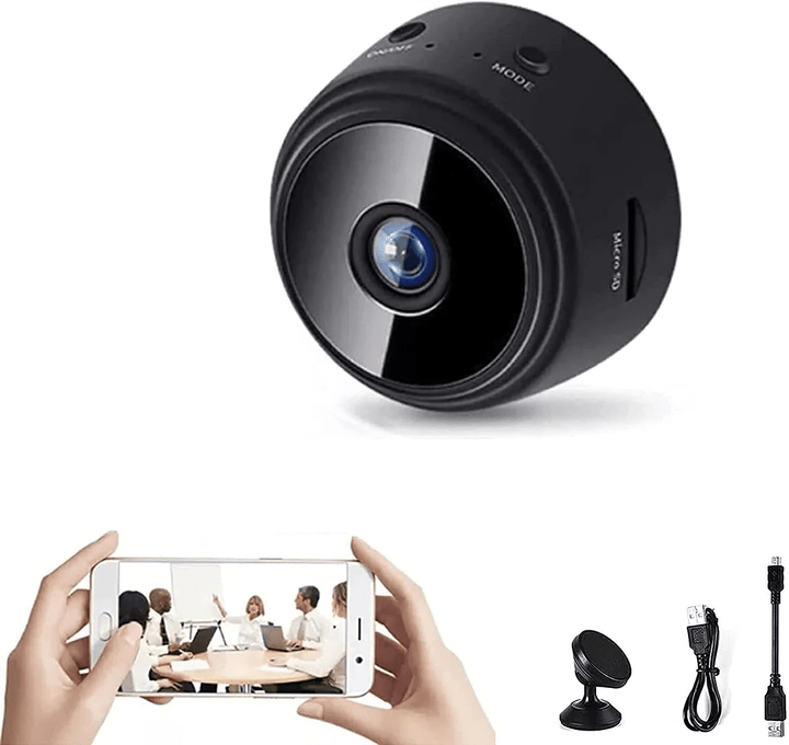 High-definition compact security camera with night vision & remote app control for vigilance.