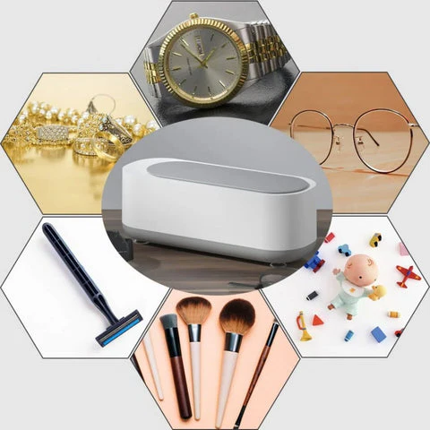 Ultrasonic jewelry cleaner actively deep cleaning a ring. Perfect for eyeglasses & accessories. Home care.