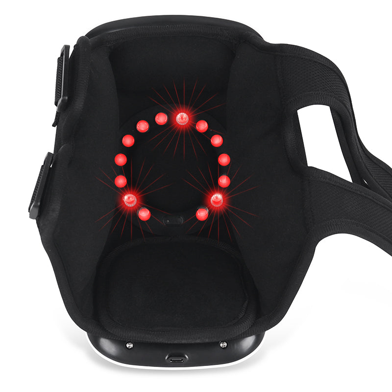 Compact knee massager with heat & red light therapy for osteoarthritis, injury recovery & circulation.