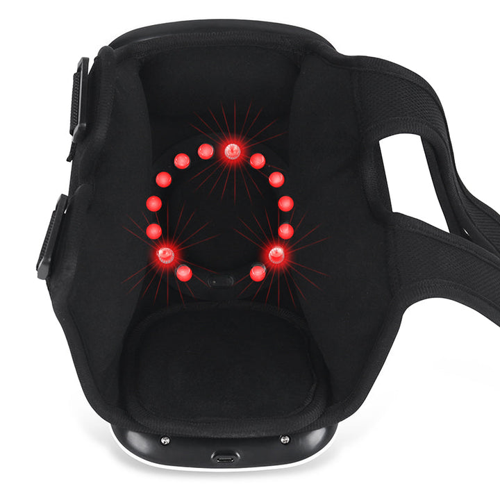 Compact knee massager with heat & red light therapy for osteoarthritis, injury recovery & circulation.
