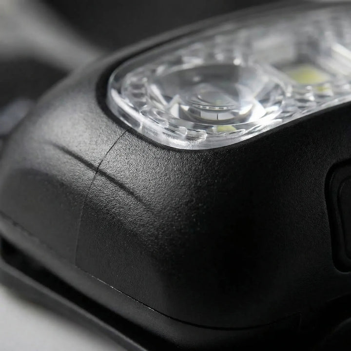 Unisex compact LED flashlight headlamp for bright, hands-free lighting during camping, hiking & emergency use.