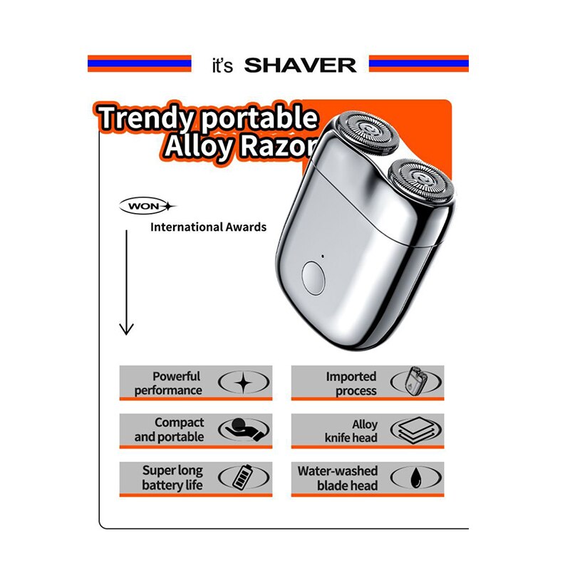 Essential men's travel electric razor with magnetic head. Portable, waterproof, & rechargeable for easy grooming anywhere.