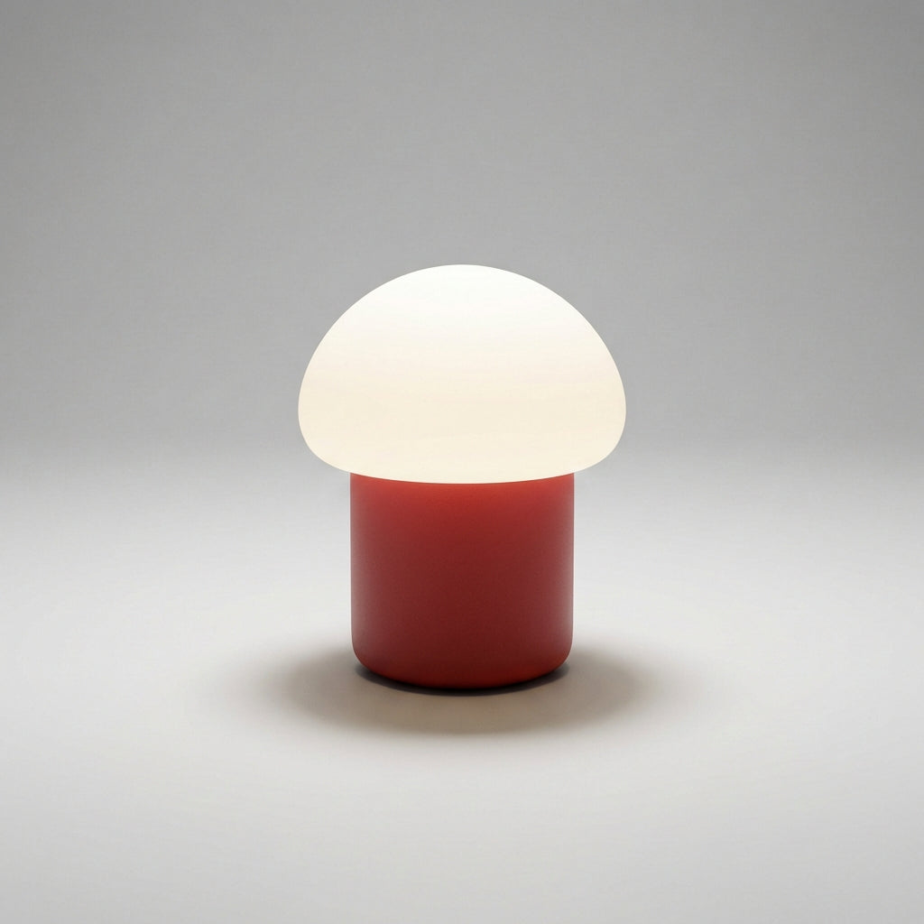 Mushino LED mushroom lamp illuminating a cozy reading nook, perfect for ambient home lighting.