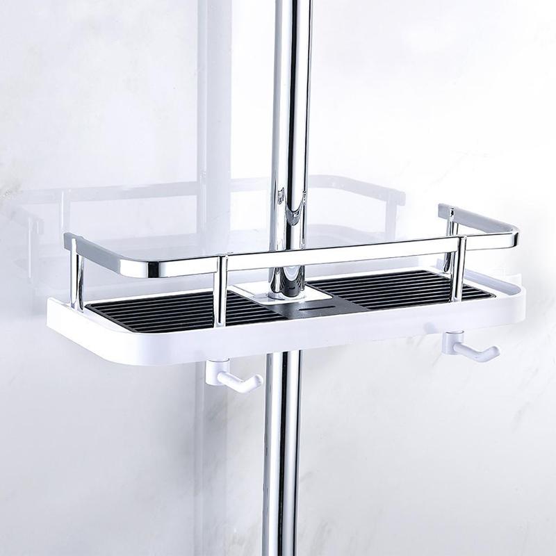 Compact no-drill shower caddy for easy wall mount bathroom organization. Rust-proof storage solution.