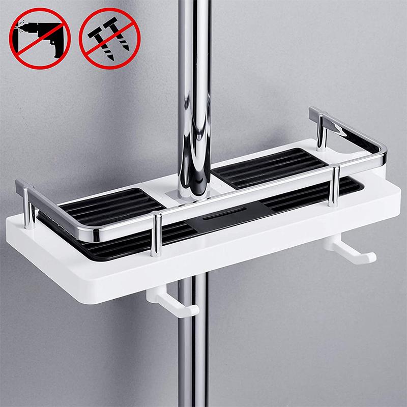 Rust-proof, no-drill shower caddy with adjustable shelf. Perfect wall mount bath storage organizer.