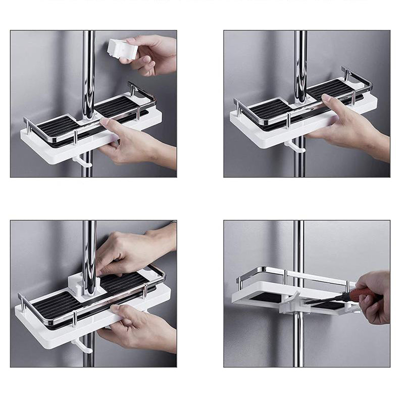 Modern no-drill shower caddy with wall mount design. Rust-proof & space-saving bathroom storage.