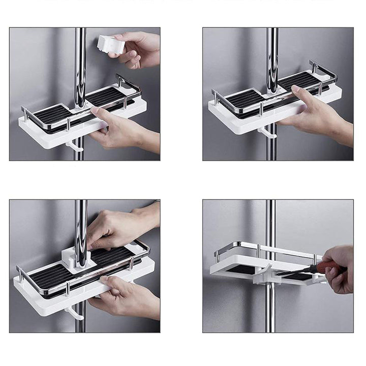 Modern no-drill shower caddy with wall mount design. Rust-proof & space-saving bathroom storage.