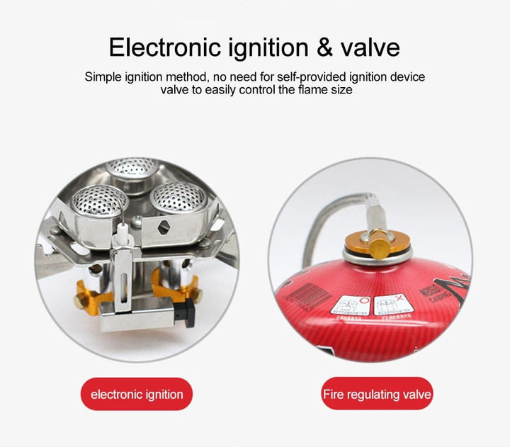 Miniature portable gas burner. Essential hiking gear for outdoor cooking adventures.