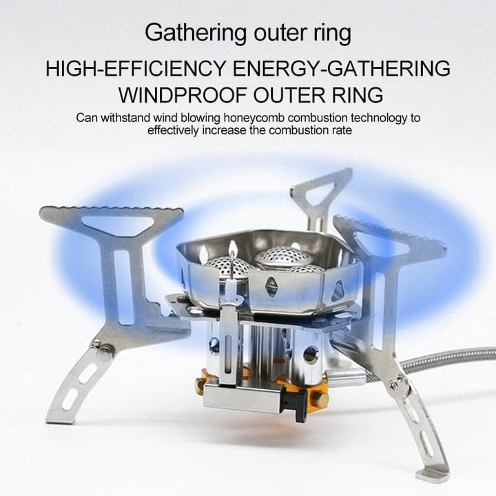 Outdoor camping gas stove. Compact SummitFlame burner, perfect for backpacking & picnics.