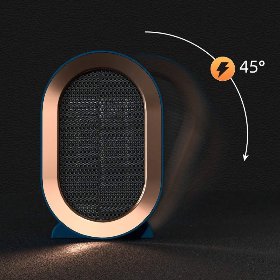 Compact portable electric space heater delivers energy-efficient warmth. Low power room warmer for home.