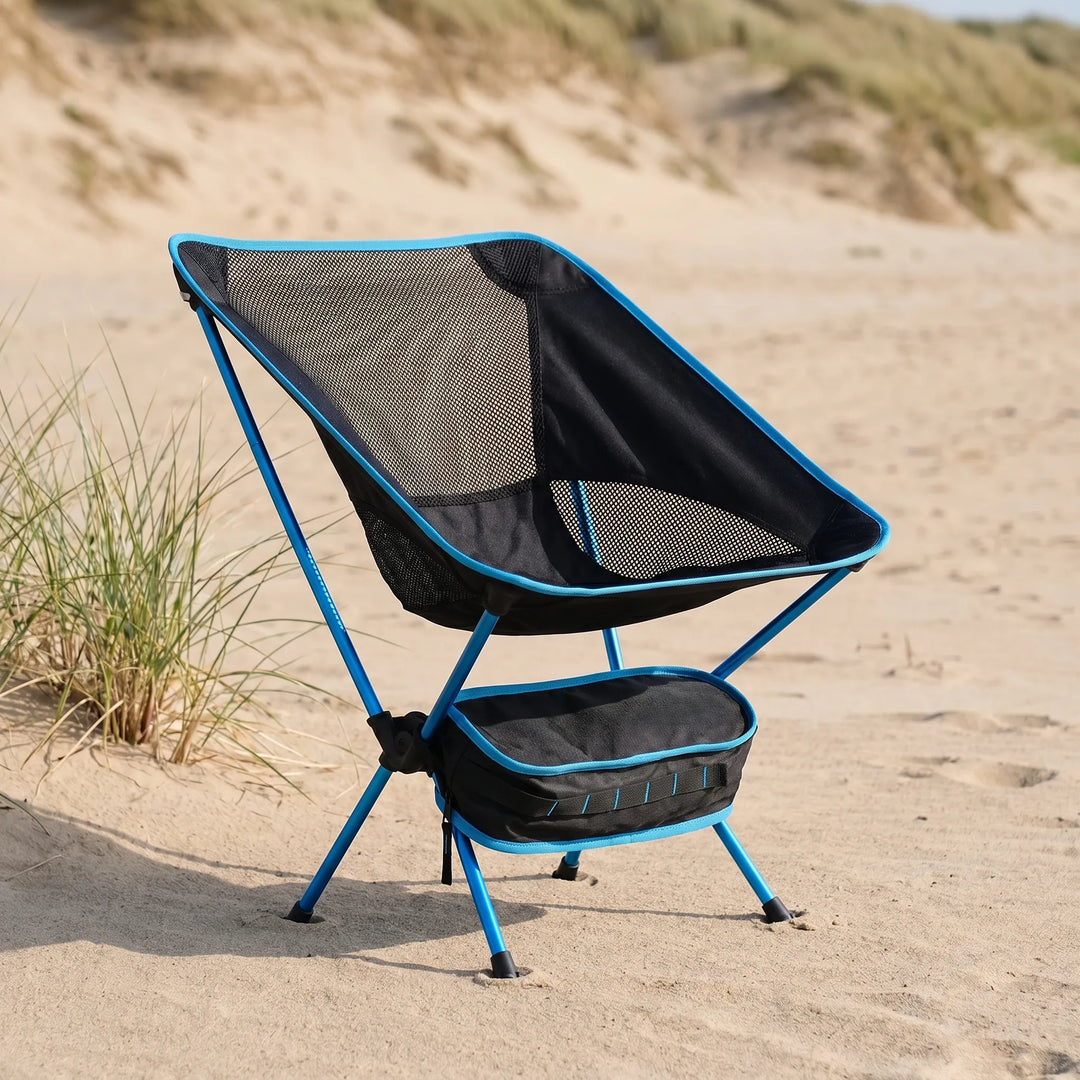 Compact portable folding chair for outdoor adventures & camping. Lightweight design.