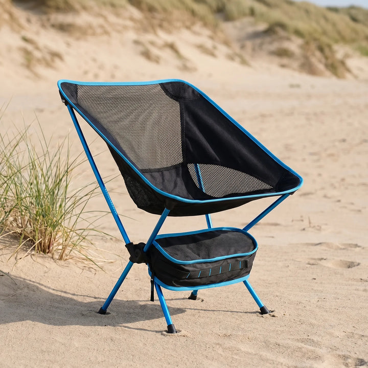Compact portable folding chair for outdoor adventures & camping. Lightweight design.