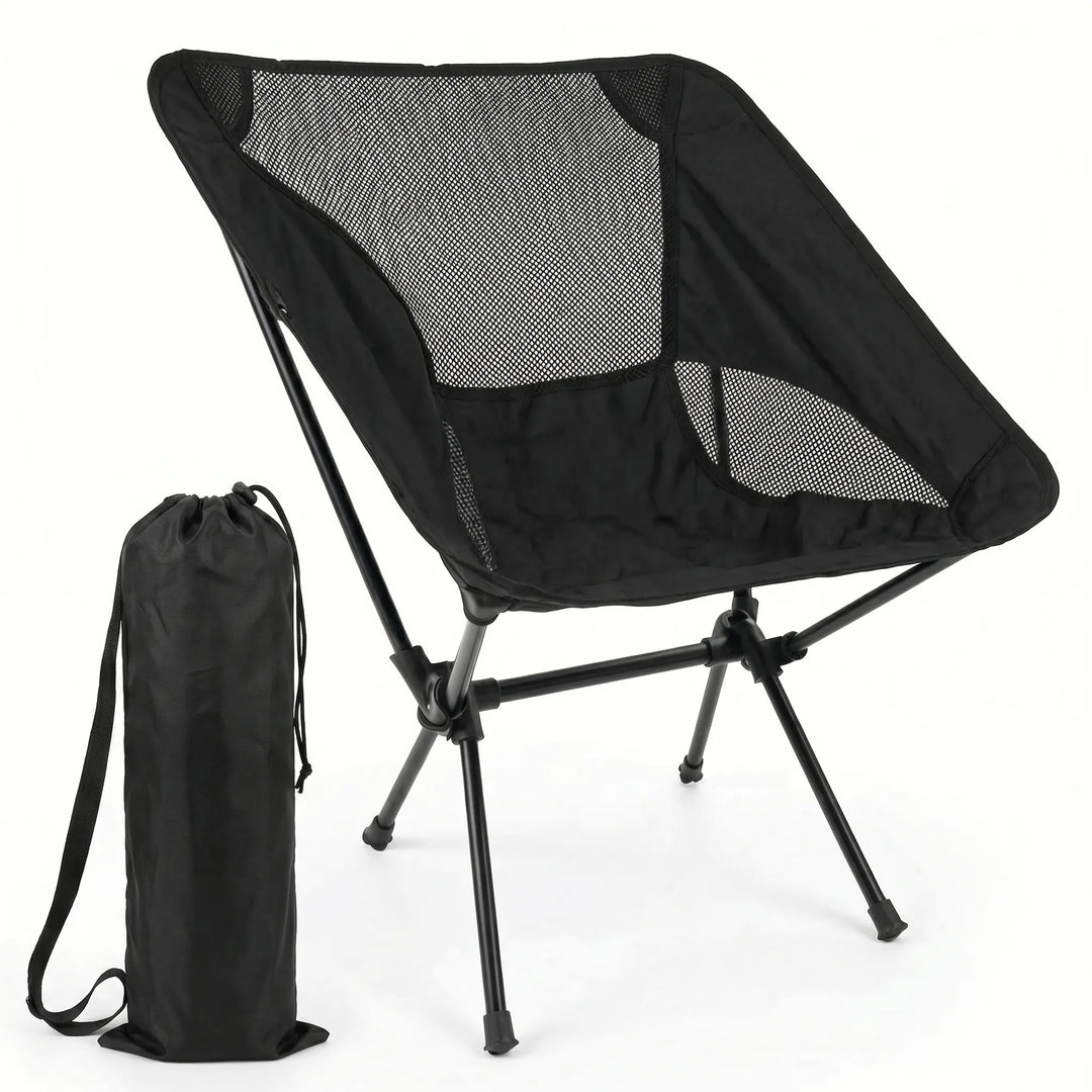 Unisex travel folding chair, highly portable for camping, hiking, and outdoor seating.