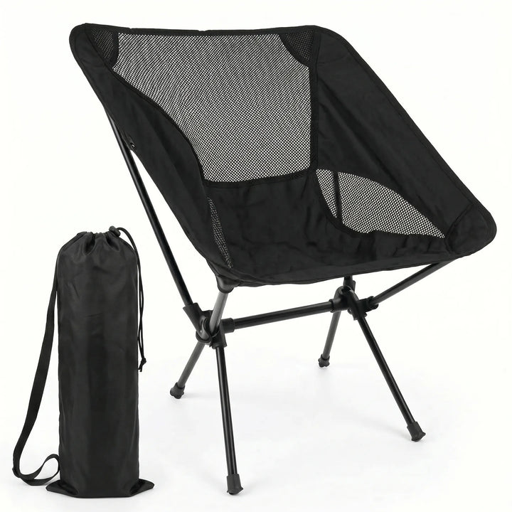 Unisex travel folding chair, highly portable for camping, hiking, and outdoor seating.