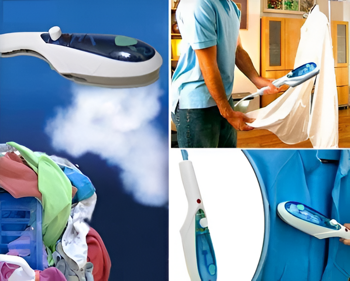 Ergonomic portable clothes steamer, perfect for travel & home. Effortlessly smooths wrinkles on all fabrics.