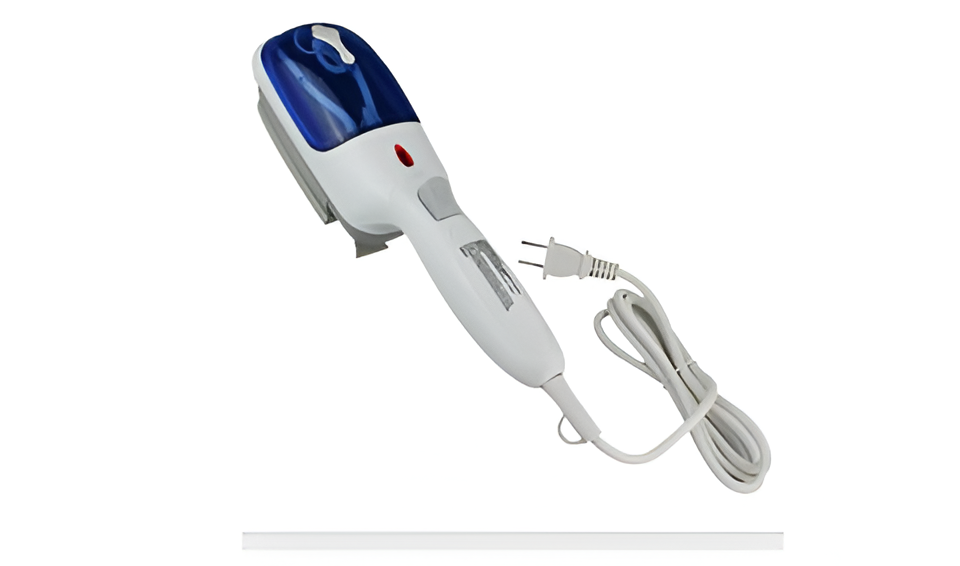 High-power portable travel steamer, quickly de-wrinkling shirts, dresses, and suits. Essential for trips.