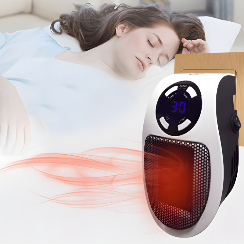 Quiet, compact portable space heater, perfect for office desks or home use. Energy-efficient electric personal heater.