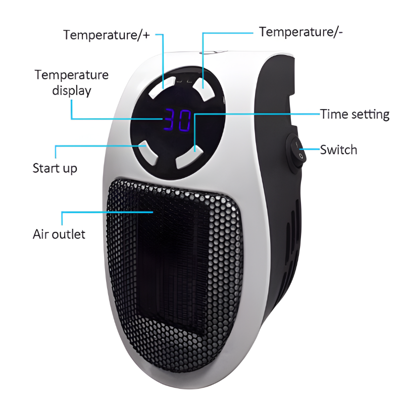 Sleek, energy-efficient electric mini heater. Portable & quiet space heater, ideal for home warming or office comfort.