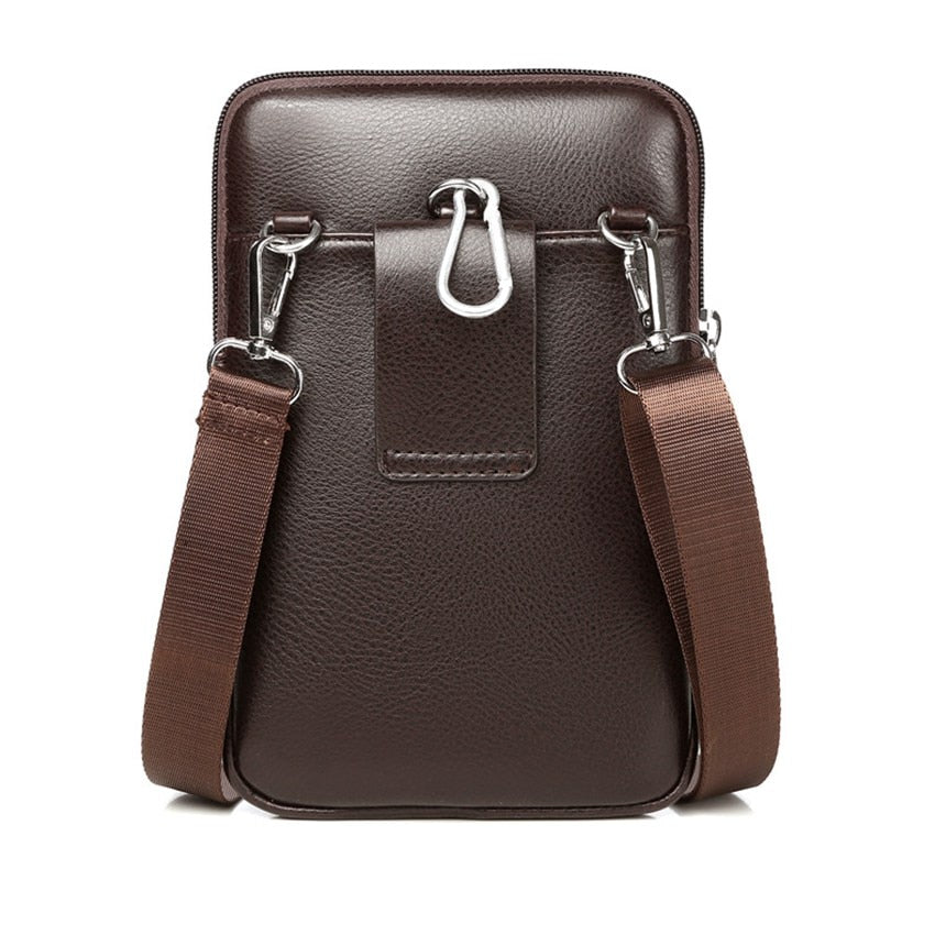 Black PU leather crossbody bag for men, ideal for daily essentials and travel.