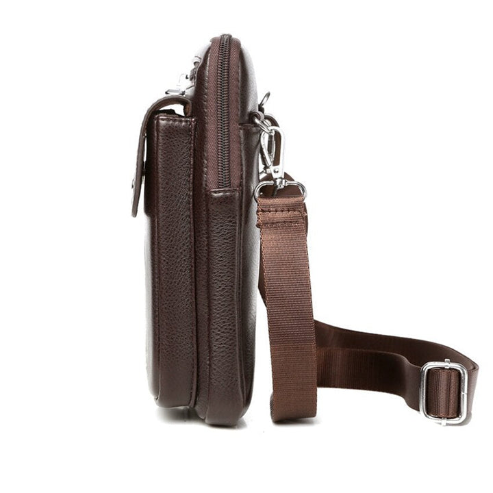 Men's travel-friendly compact PU leather crossbody bag with organizational pockets.