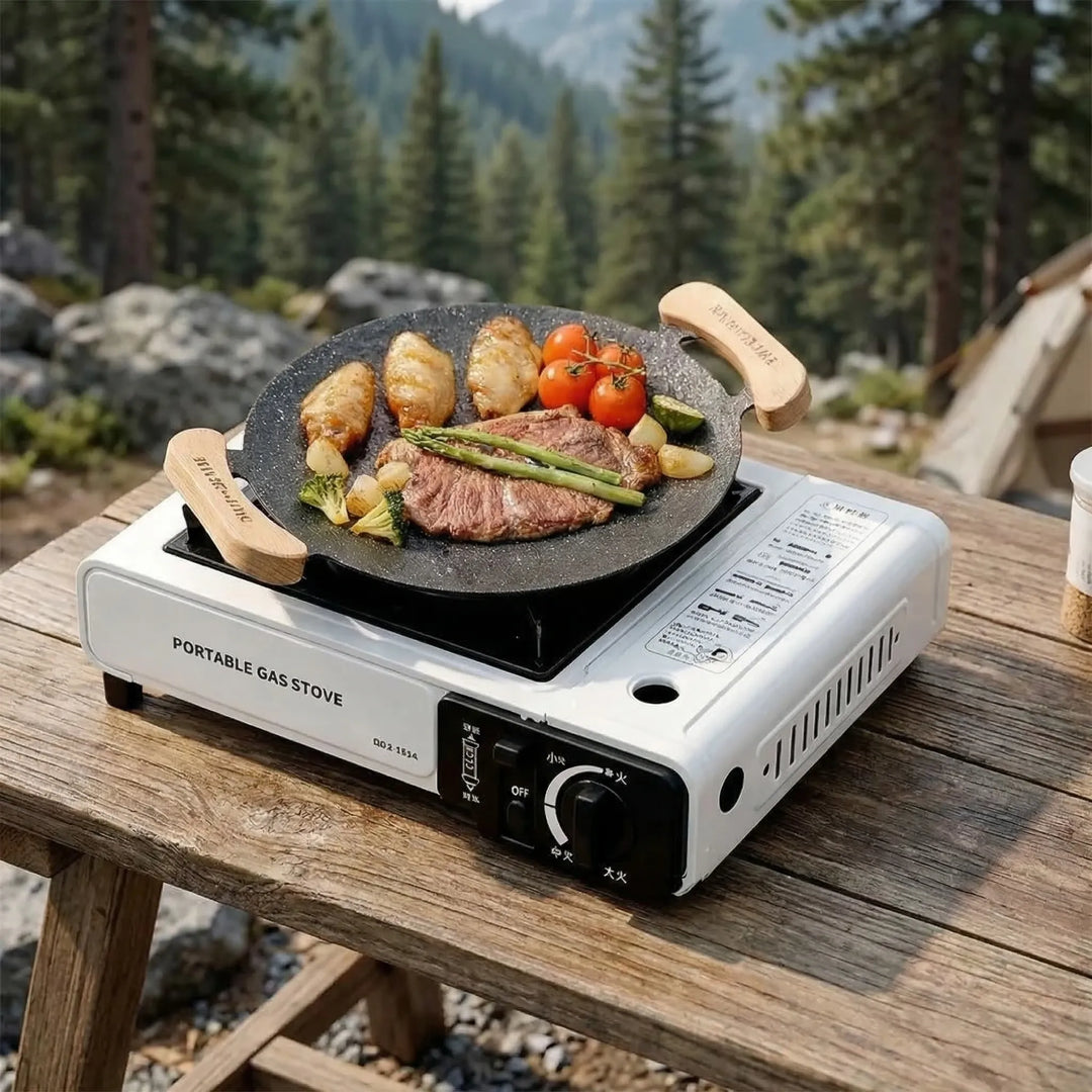 Compact single burner gas stove for camping, hiking, & backpacking. Portable outdoor cooking.