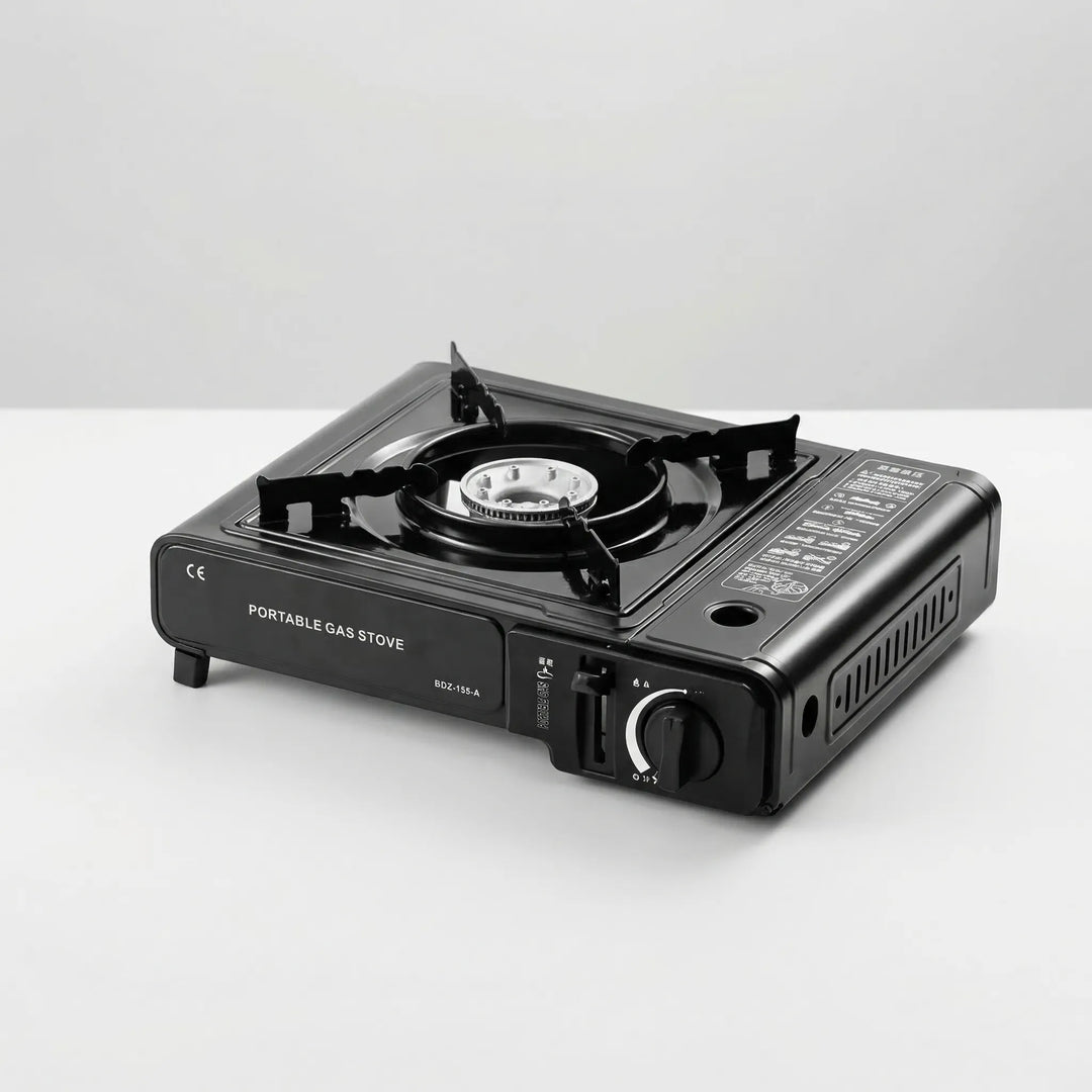 Backpacking & hiking essential: compact single burner butane gas stove for portable outdoor cooking.