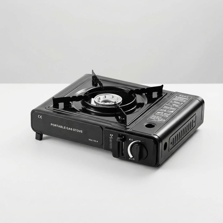 Backpacking & hiking essential: compact single burner butane gas stove for portable outdoor cooking.