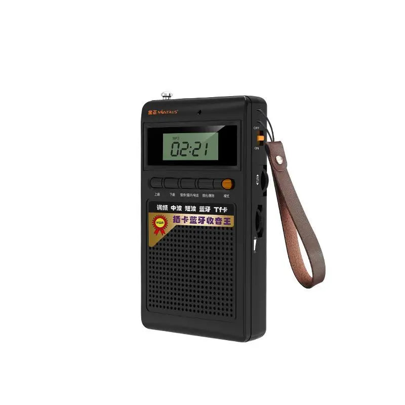 Travel-friendly SoundPocket Mini portable Bluetooth radio & MP3 player, compact design for music on the go.