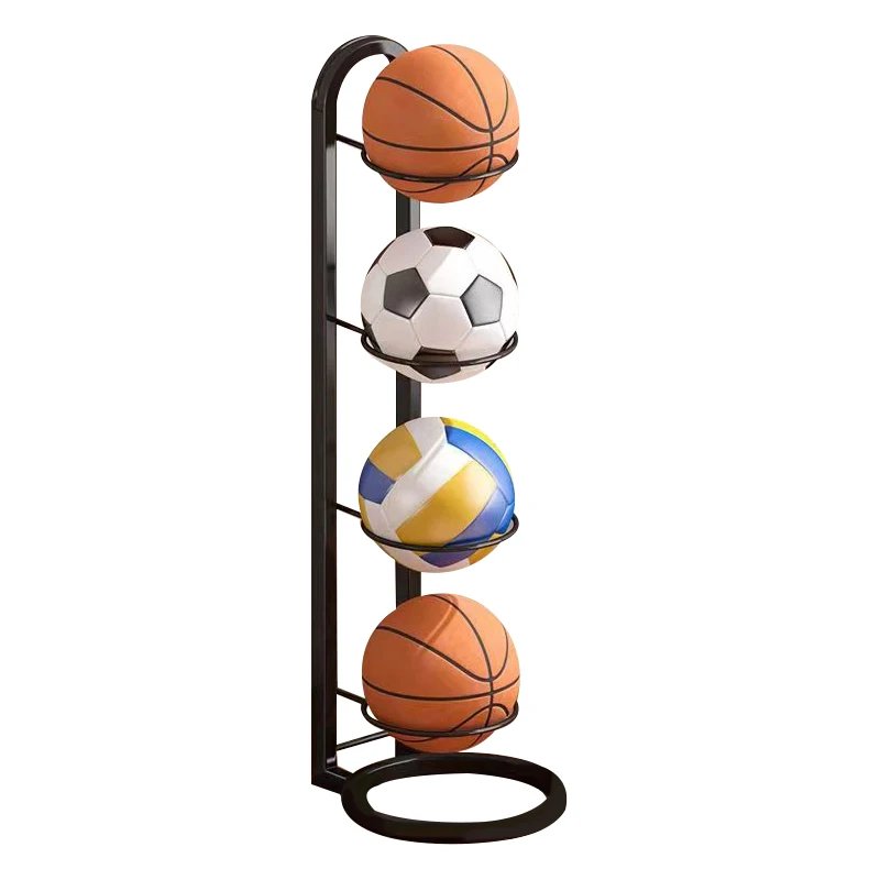 Modern compact sports ball storage rack, an essential garage organizer for basketballs, soccer, & accessories.